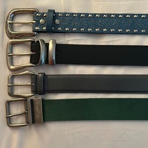Four belts.  2 leather.  Various colors.  See pictures for measurements.